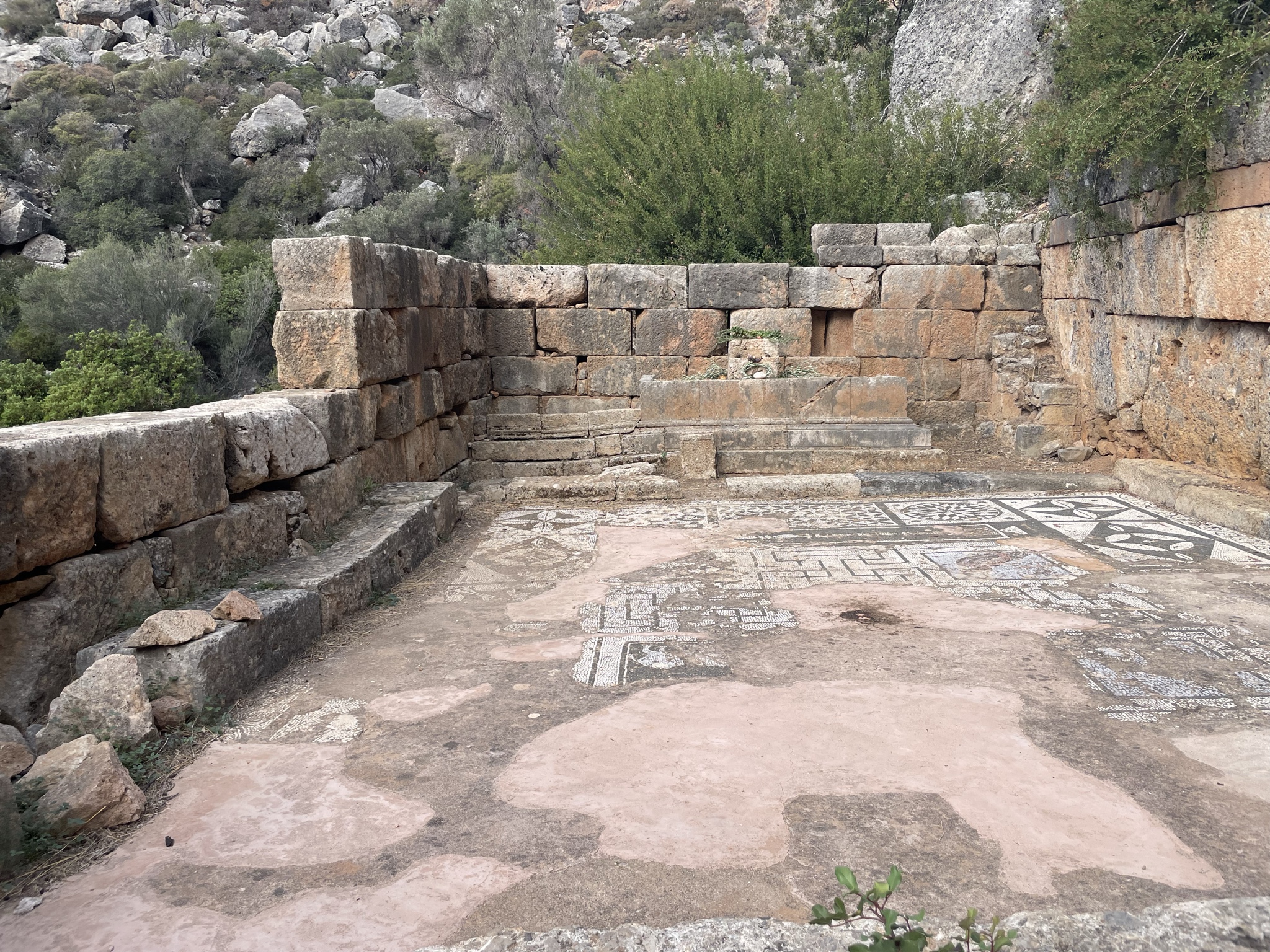 Lissos Asclepion, with some of the mosaic floor surviving.